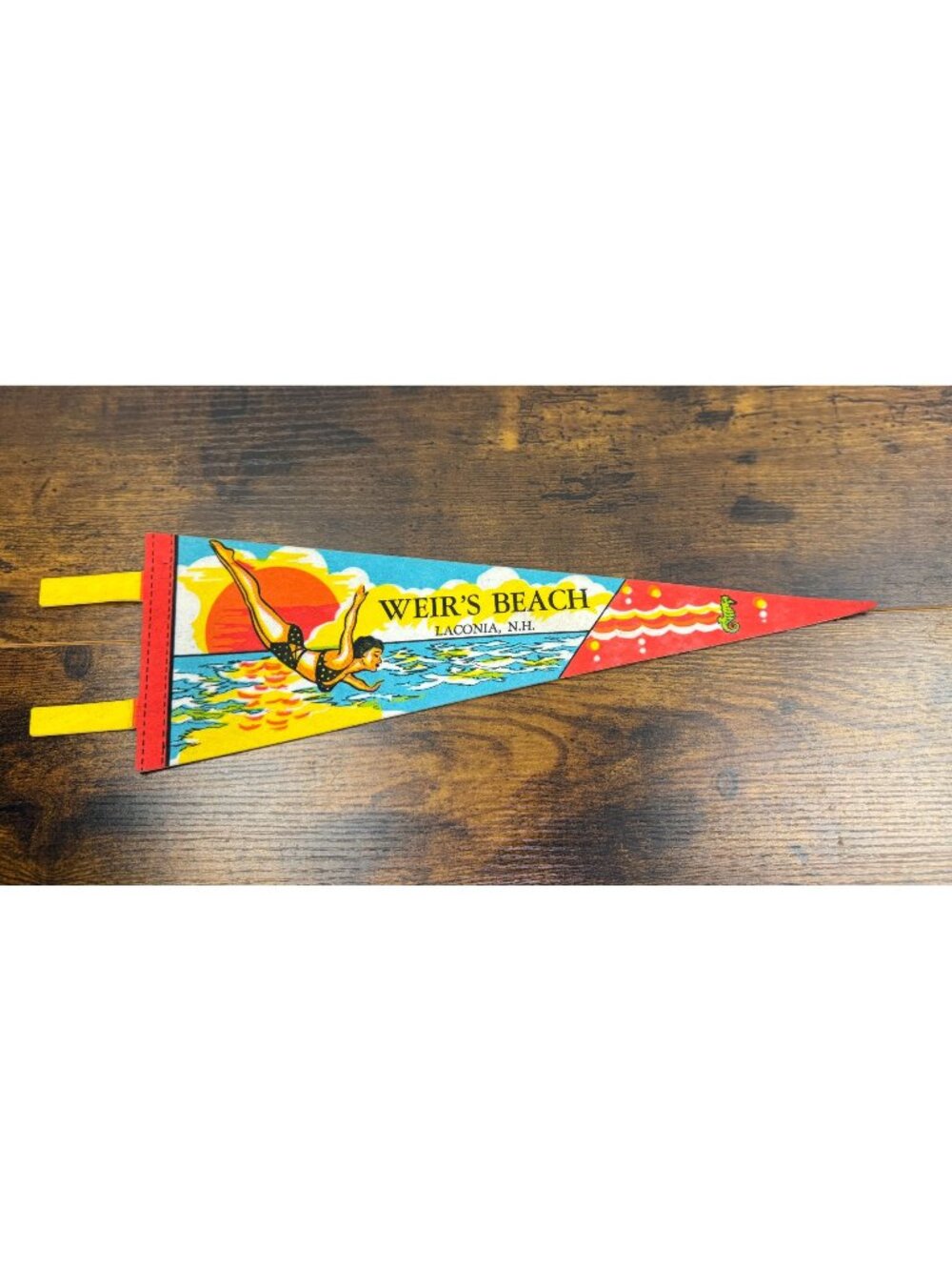 Vintage Weir's Beach Laconia N.H. Souvenir Felt Pennant 14.5 inches